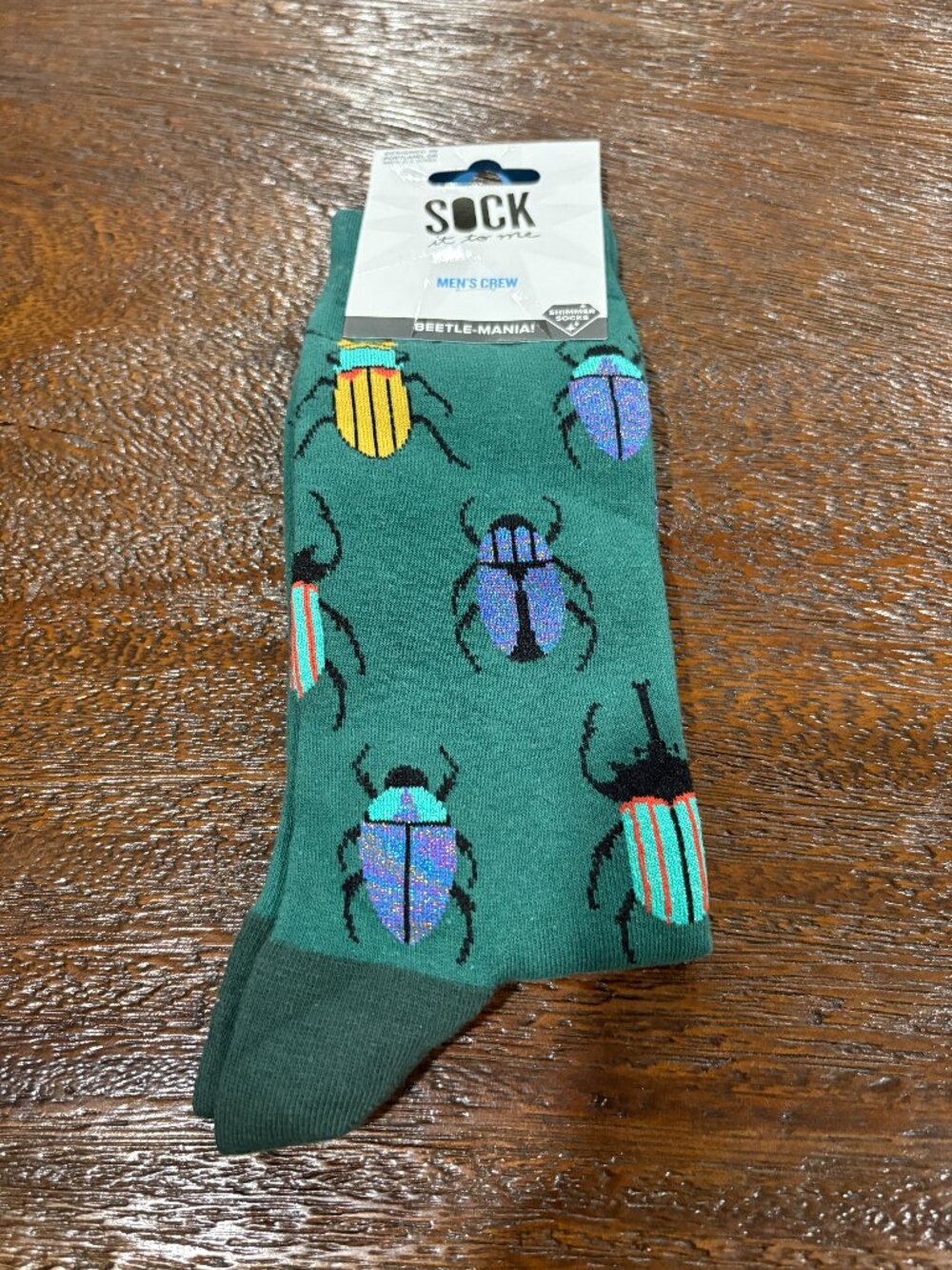 Sock it To Me Beetle Mania Mens Crew Shimmer Socks sz 7-13 Green NEW NWT Bugs